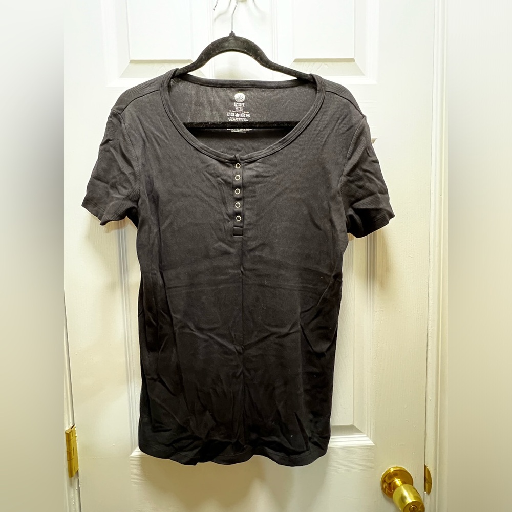 Kindred Bravely Ribbed Knit Nursing Top Black Henley Organic Cotton XL